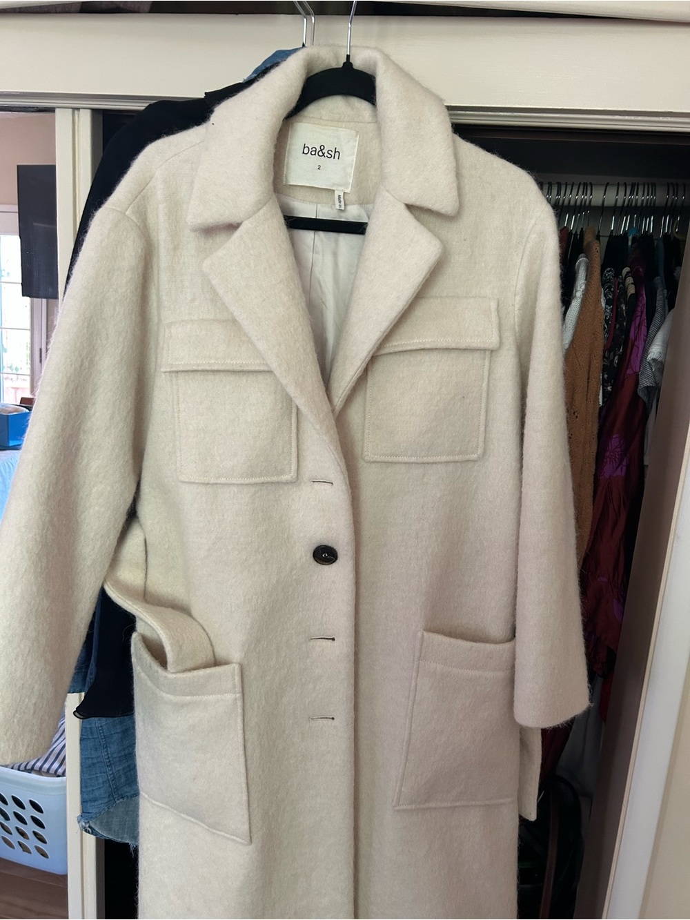 Ba&sh oversized wool blend coat in cream M